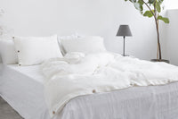 Thumbnail for White linen duvet cover with coconut buttons