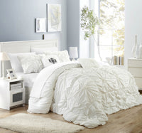 Thumbnail for Floral Pinch Pleat Ruffled Designer Embellished Comforter Set