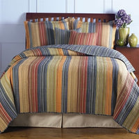 Thumbnail for Full / Queen 100% Cotton Quilt Set with Red Orange Blue Brown Stripes