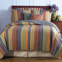 Thumbnail for Full / Queen 100% Cotton Quilt Set with Red Orange Blue Brown Stripes