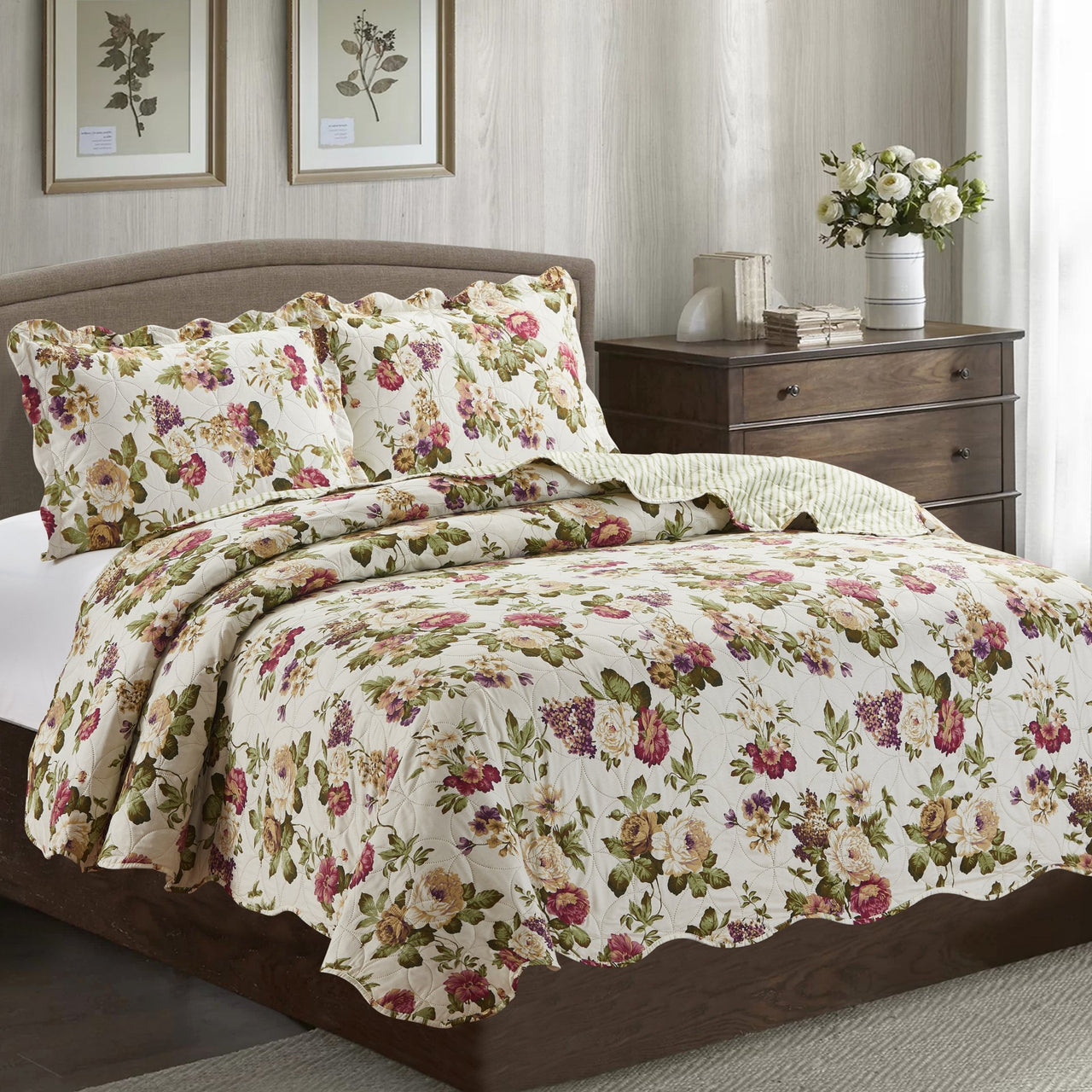 Jennifer 3 Piece Quilt Set - Green