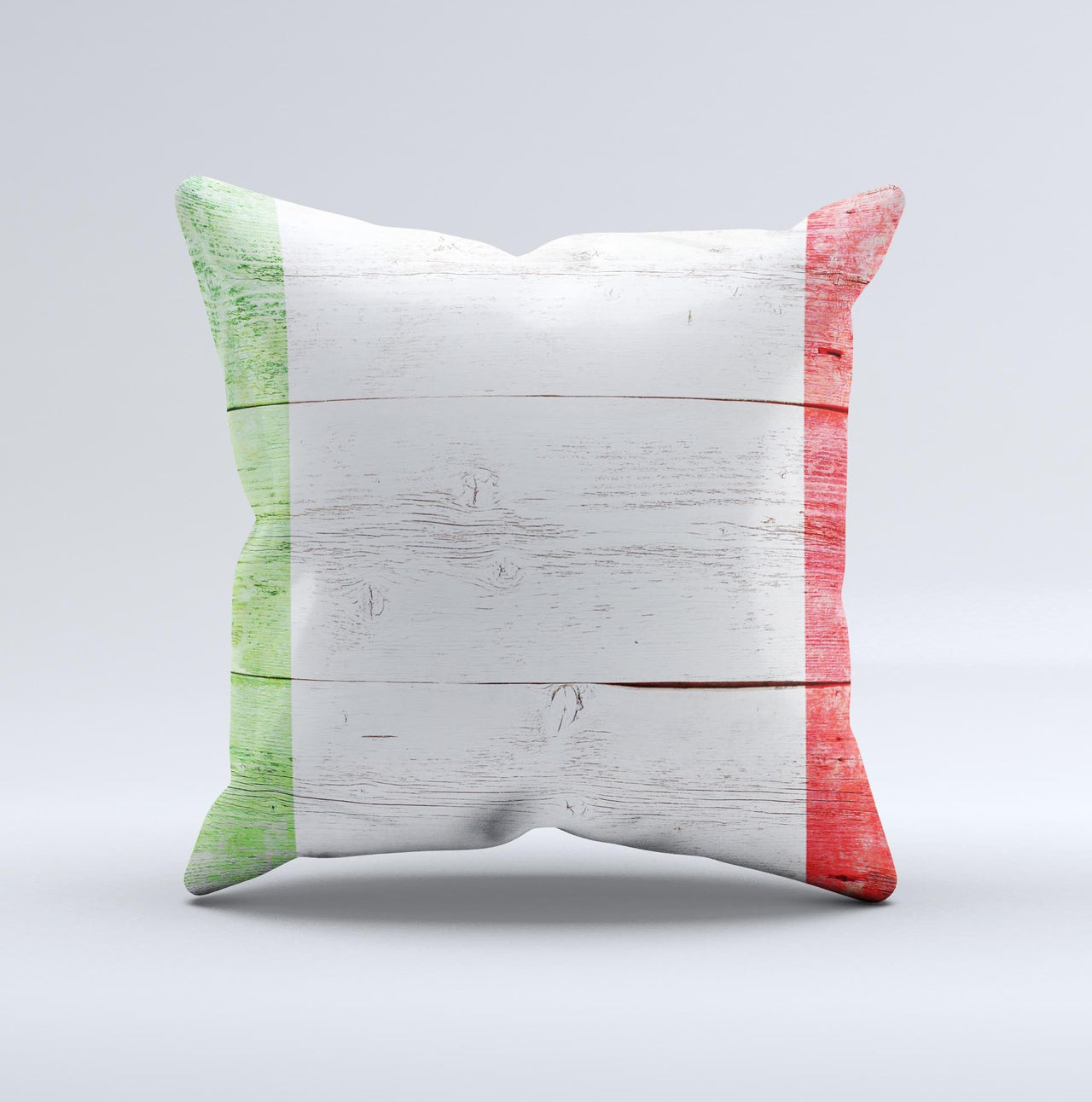 Green White and Red Flag Wood Ink-Fuzed Decorative Throw Pillow