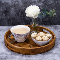 Thumbnail for Herringbone Pattern Round Wooden Serving Tray