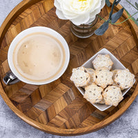 Thumbnail for Herringbone Pattern Round Wooden Serving Tray