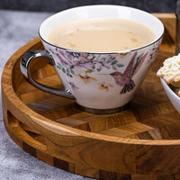 Thumbnail for Herringbone Pattern Round Wooden Serving Tray