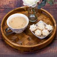 Thumbnail for Herringbone Pattern Round Wooden Serving Tray