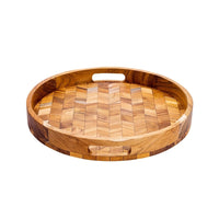 Thumbnail for Herringbone Pattern Round Wooden Serving Tray