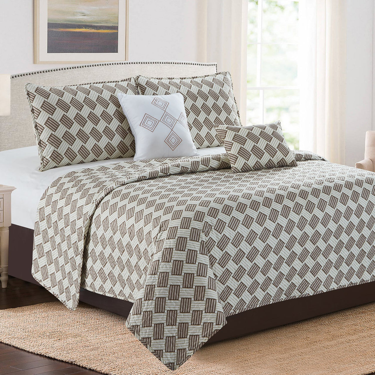 Karina - 5 Piece Quilt Set - Modern Brown