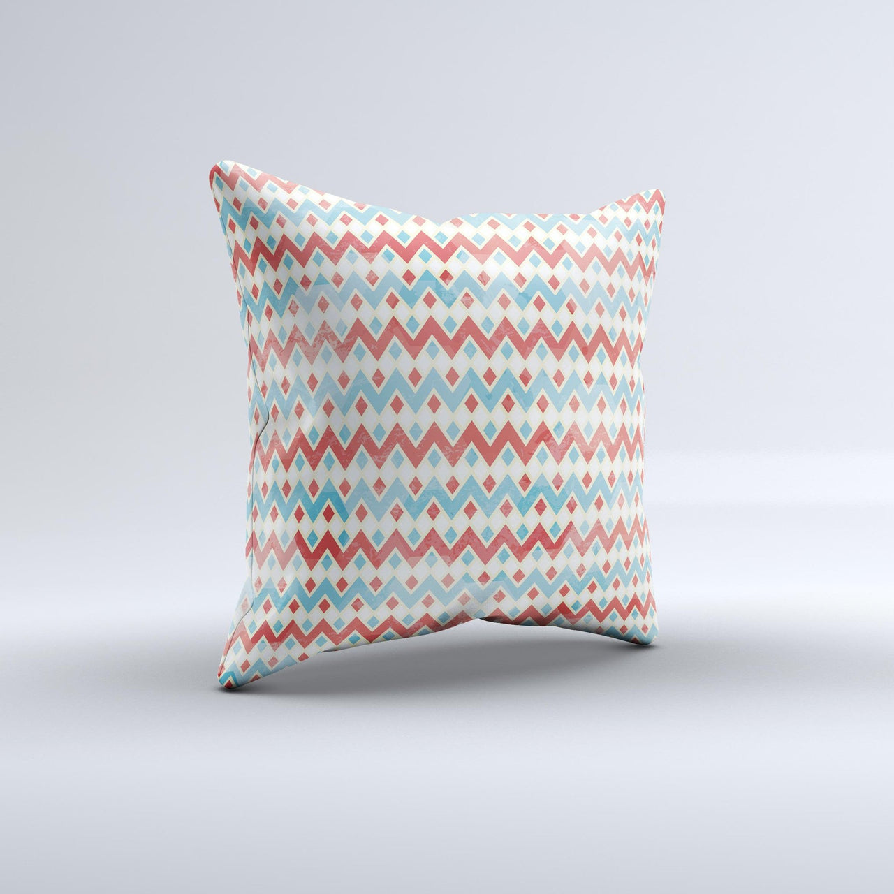 Vintage Red & Blue Chevron Pattern  Ink-Fuzed Decorative Throw Pillow