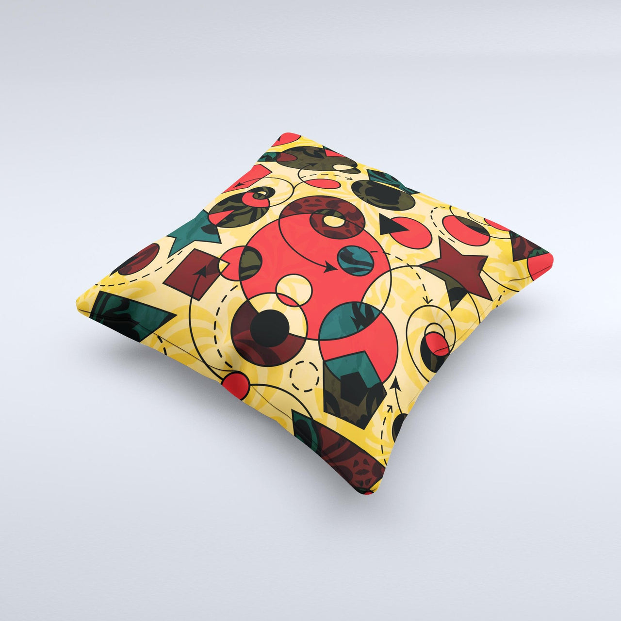 Vintage Red and Tan Abstarct Shapes Ink-Fuzed Decorative Throw Pillow