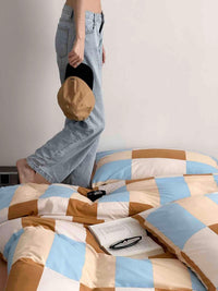 Thumbnail for Dopamine Checker Queen Duvet Cover Set With Pillowcases & Fitted Sheet
