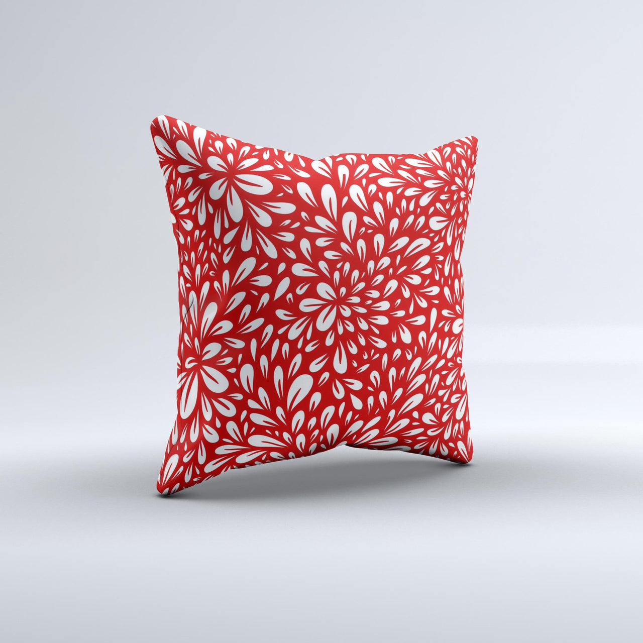 Red Floral Sprout Ink-Fuzed Decorative Throw Pillow