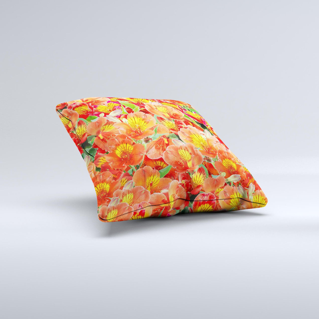 Red and Yellow Watercolor Flowers ink-Fuzed Decorative Throw Pillow