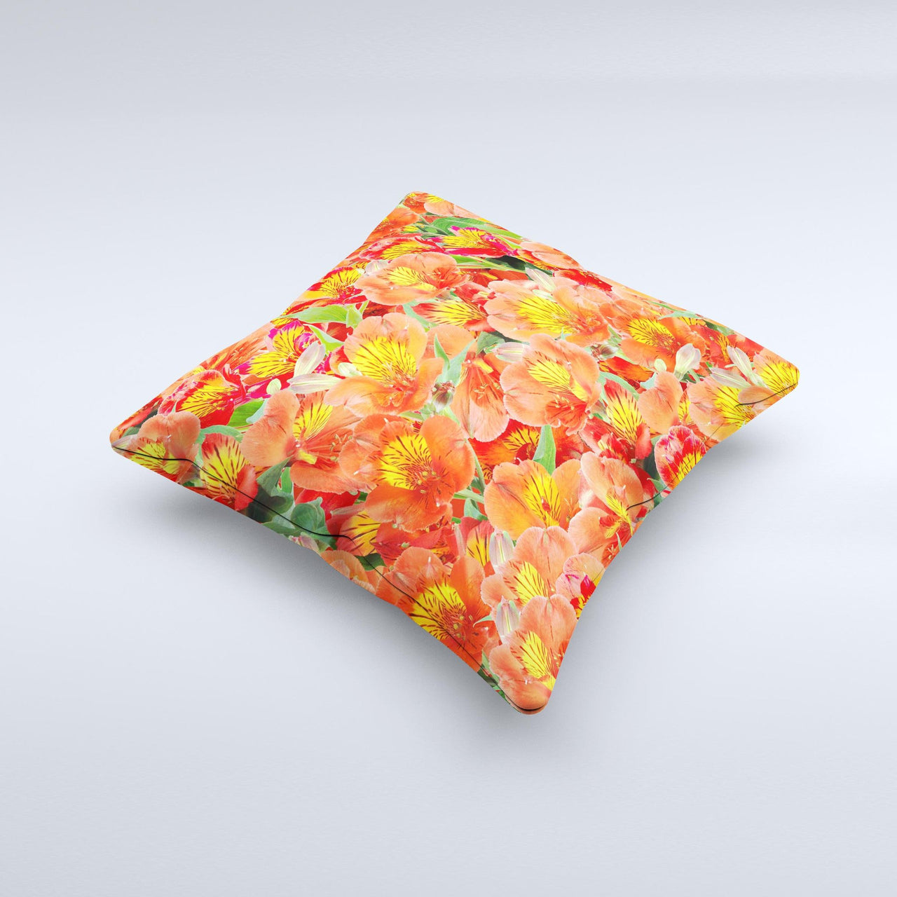 Red and Yellow Watercolor Flowers ink-Fuzed Decorative Throw Pillow