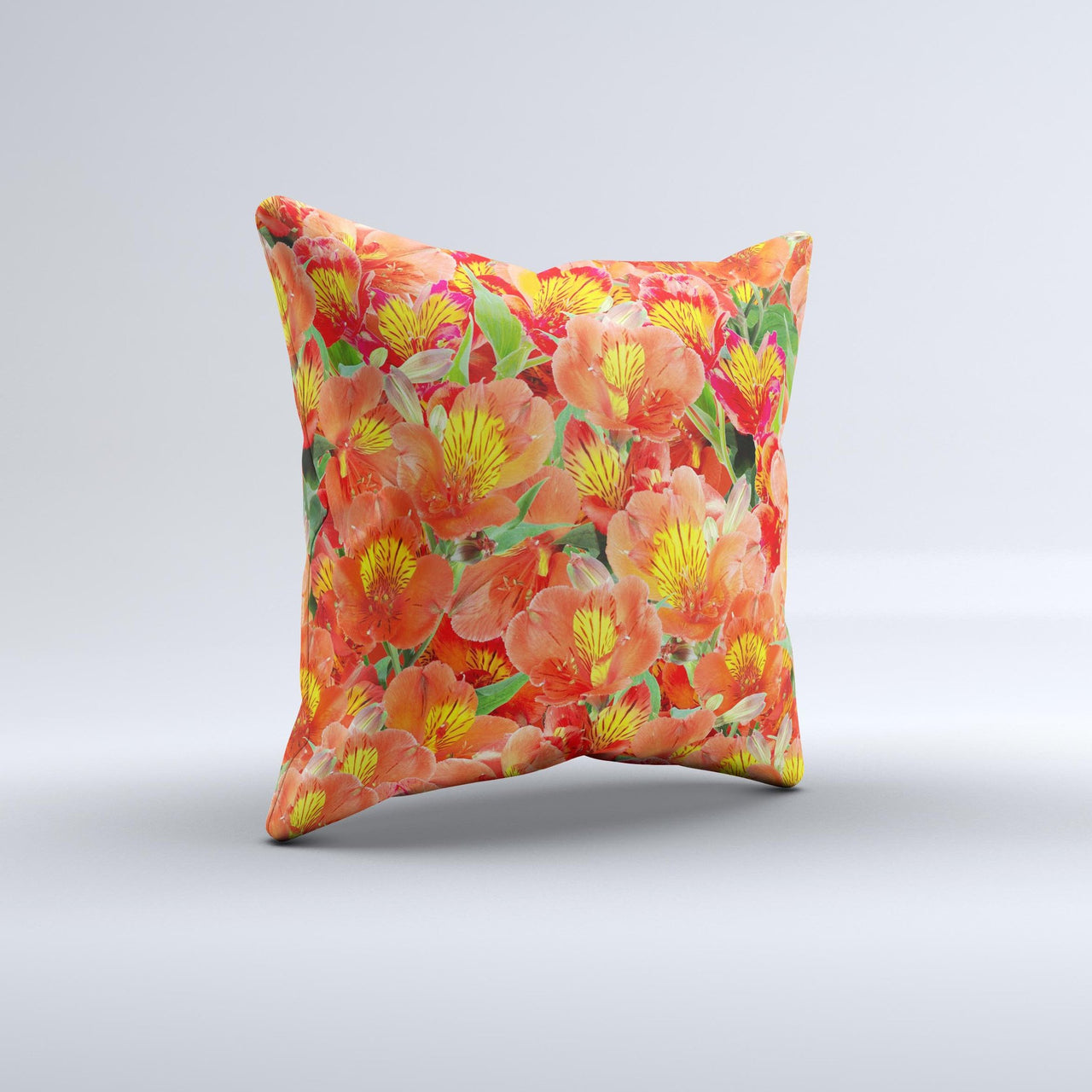 Red and Yellow Watercolor Flowers ink-Fuzed Decorative Throw Pillow