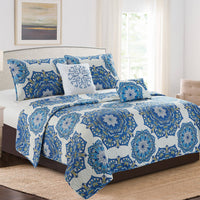 Thumbnail for Karina - 5 Piece Quilt Set - Royal Blue Medallion