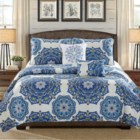 Thumbnail for Karina - 5 Piece Quilt Set - Royal Blue Medallion