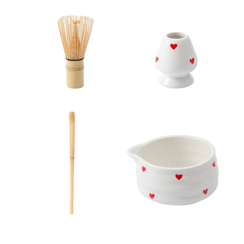 heart-shaped Spouted matcha bowls and matcha mixers