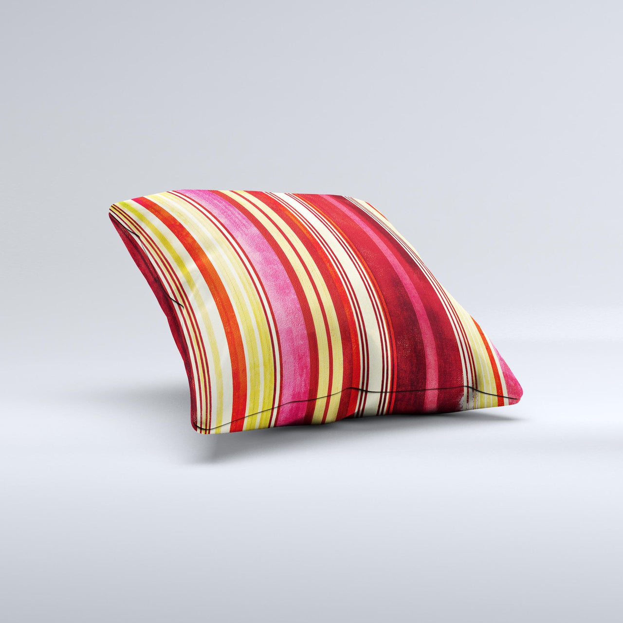 Vintage Red & Yellow Grunge Striped Ink-Fuzed Decorative Throw Pillow