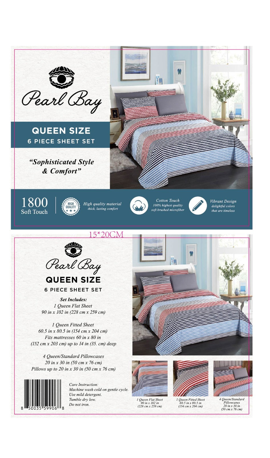 Pearl Bay 6 Piece Bed Sheet & Pillow Set