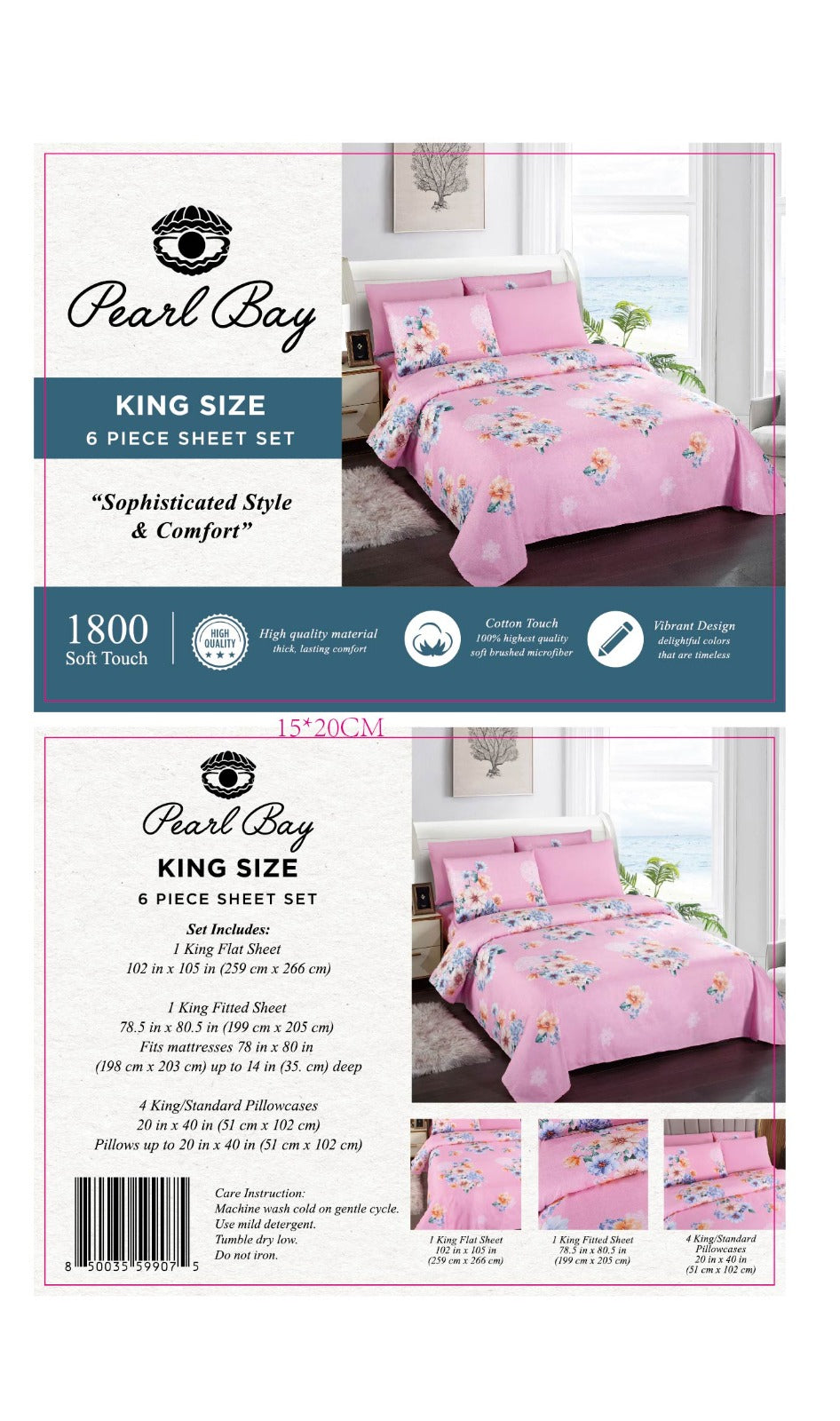 Pearl Bay 6 Piece Bed Sheet & Pillow Set