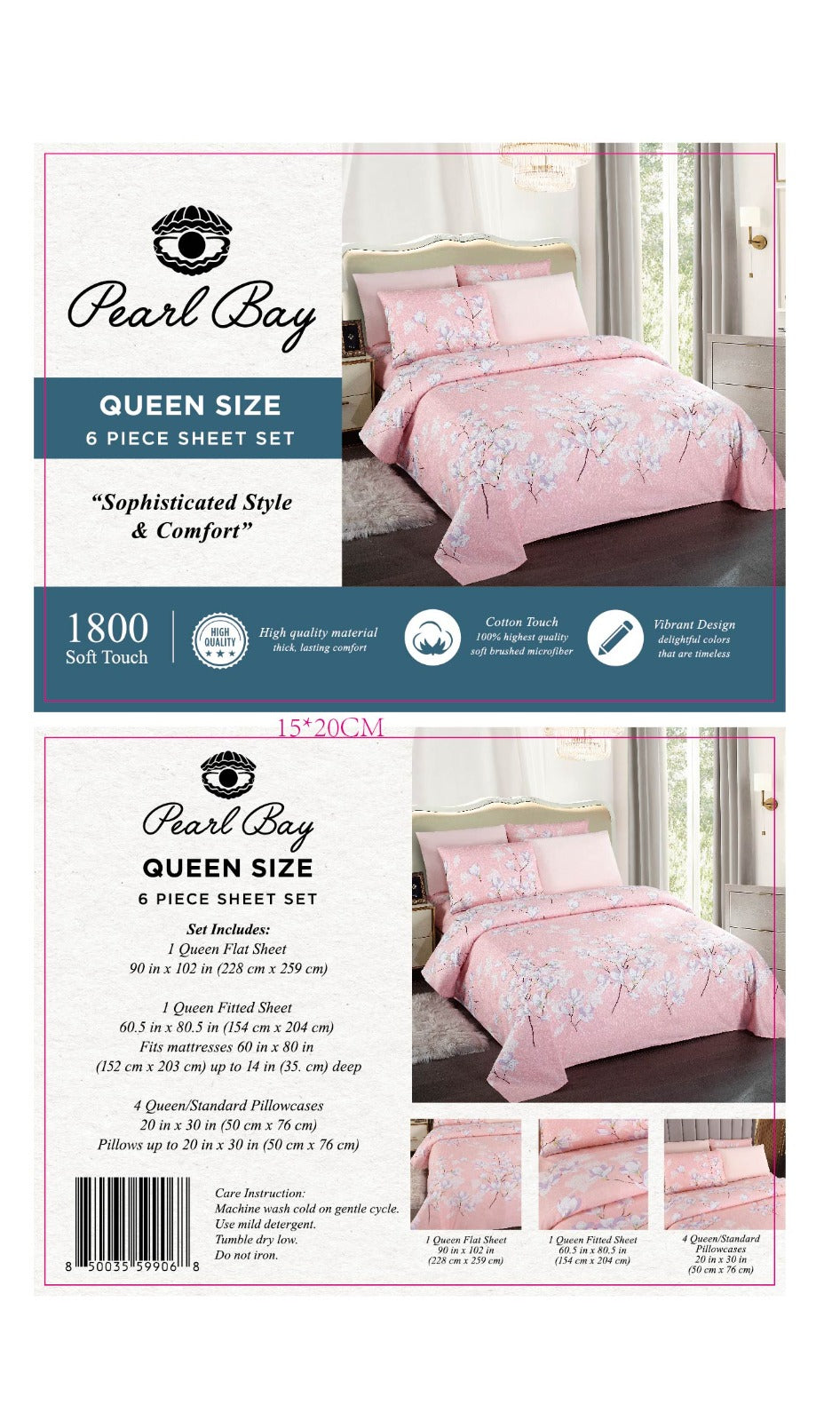 Pearl Bay 6 Piece Bed Sheet & Pillow Set