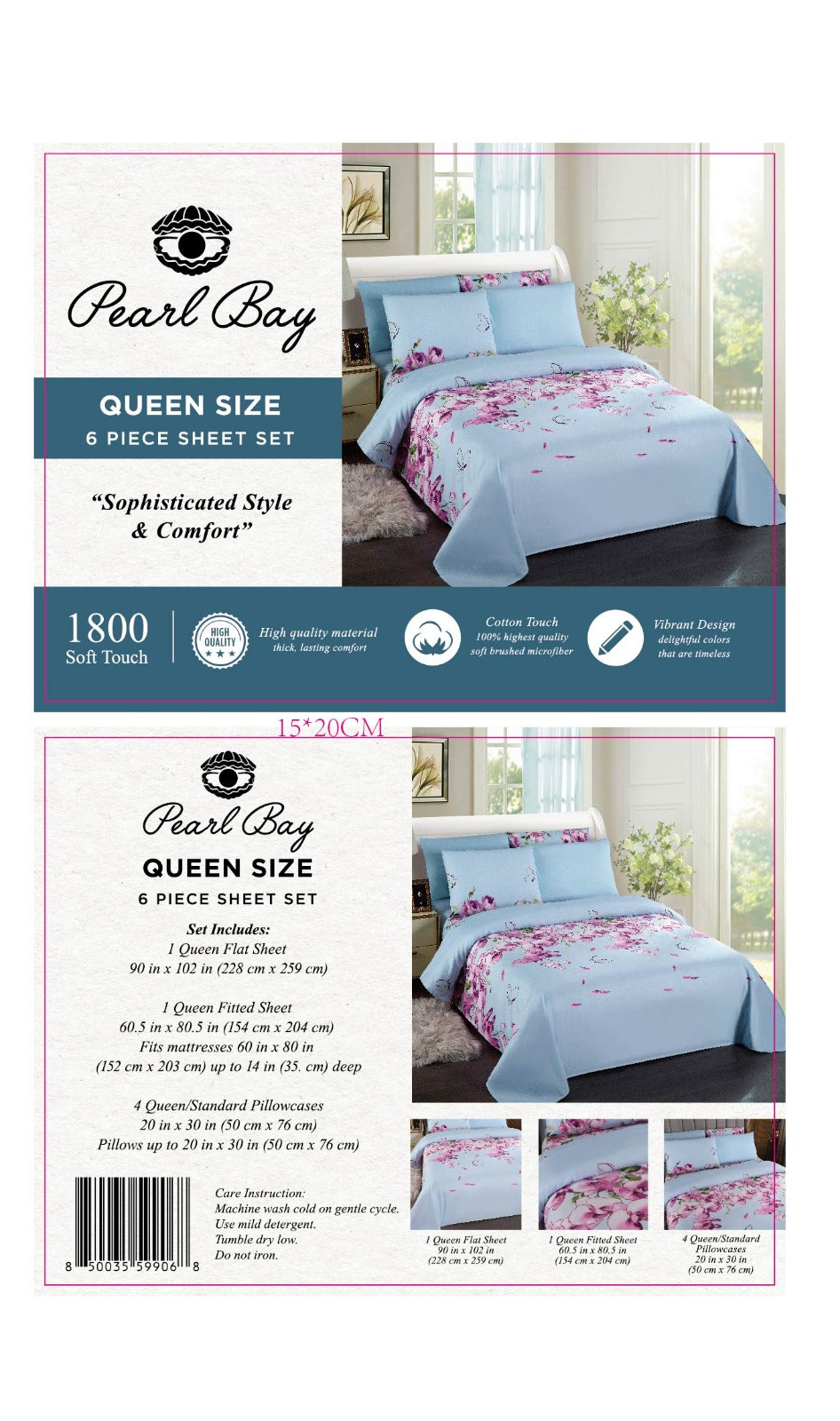 Pearl Bay 6 Piece Bed Sheet & Pillow Set