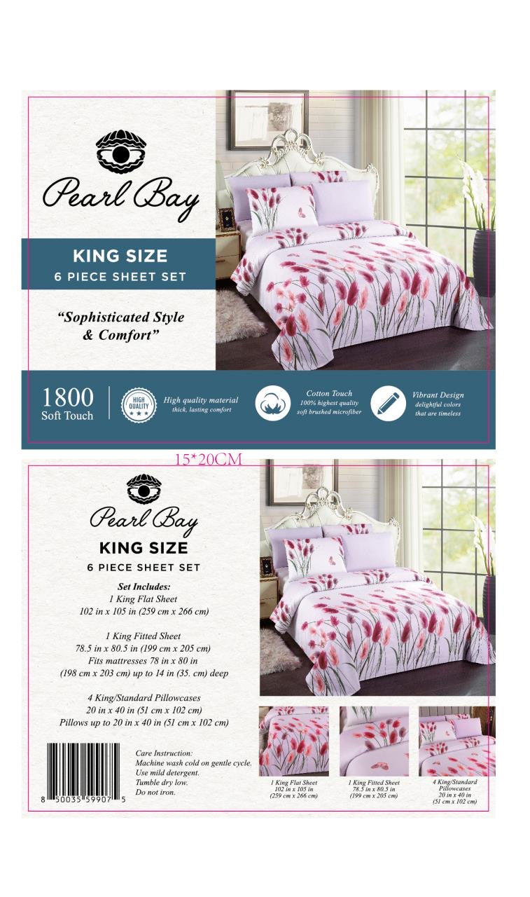 Pearl Bay 6 Piece Bed Sheet & Pillow Set