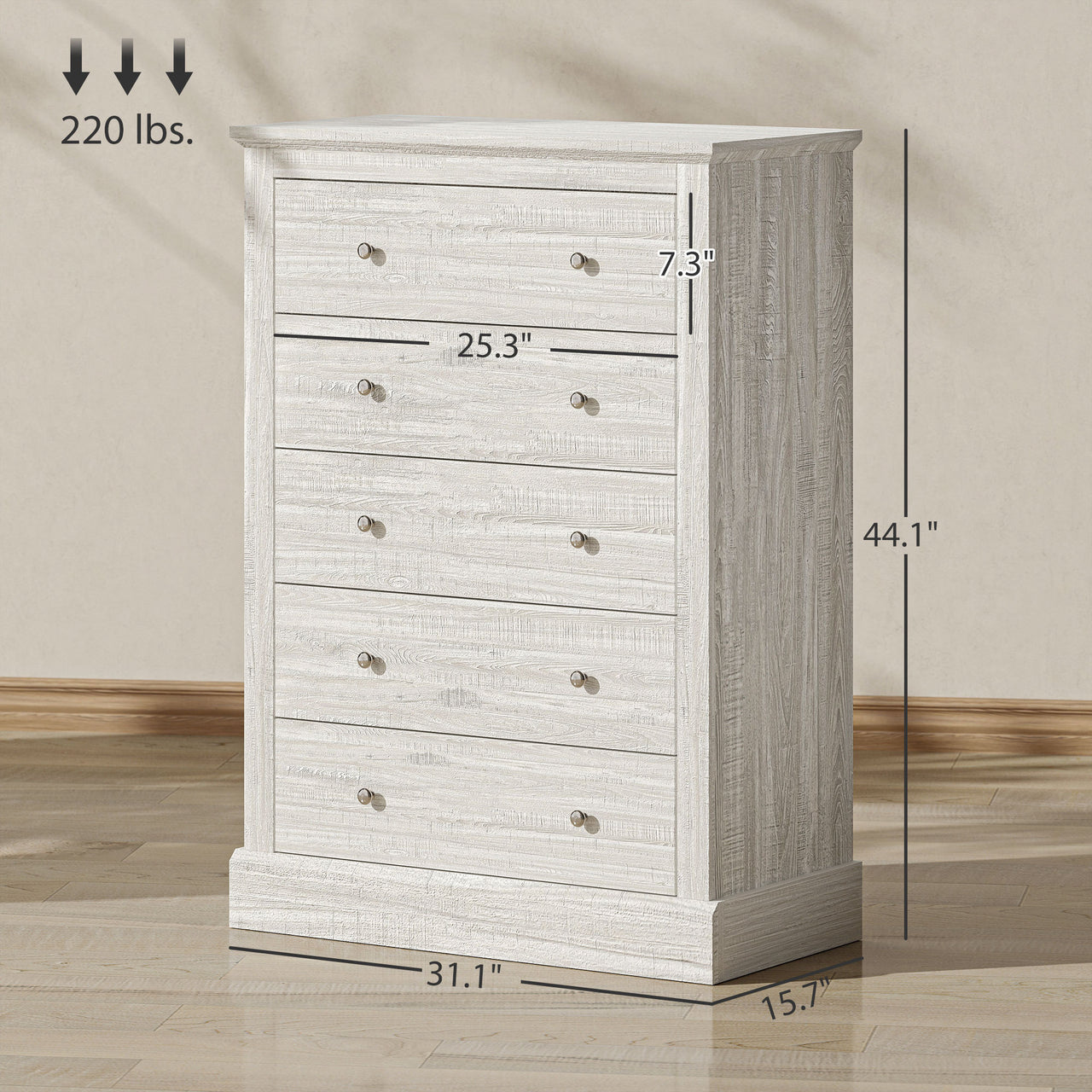 Farmhouse Chest Of Drawers With 5 Drawers