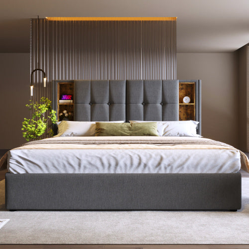 Upholstered Double Bed With Wireless Charging