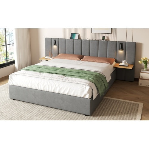 King Upholstered Bed With Charging Station