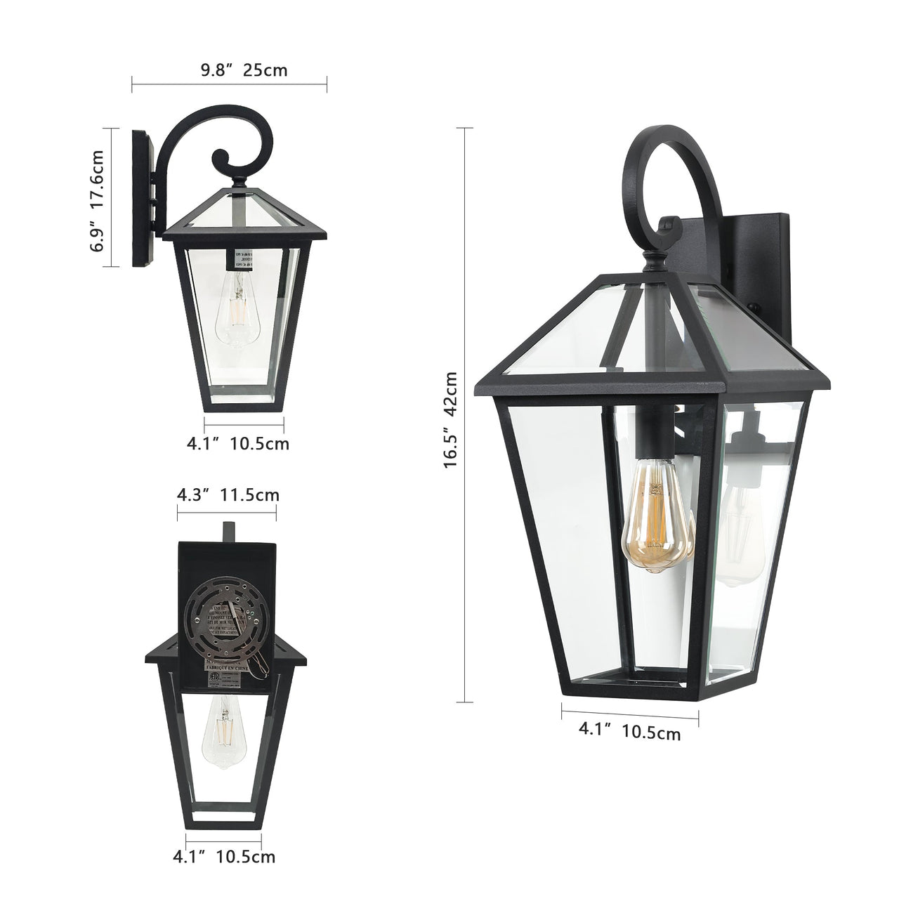 2-Pack Outdoor Wall Lanterns in Black