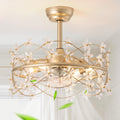 Gold Caged Ceiling Fan with Light