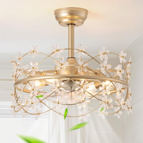 Gold Caged Ceiling Fan with Light