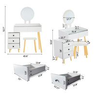 Thumbnail for Dressing Table With LED Lights & Extendable Side Table, Stool