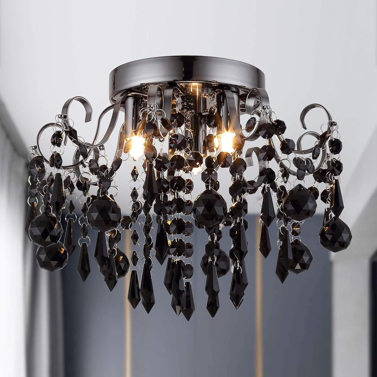 Small Crystal Flush Mount Ceiling Light 3-Light