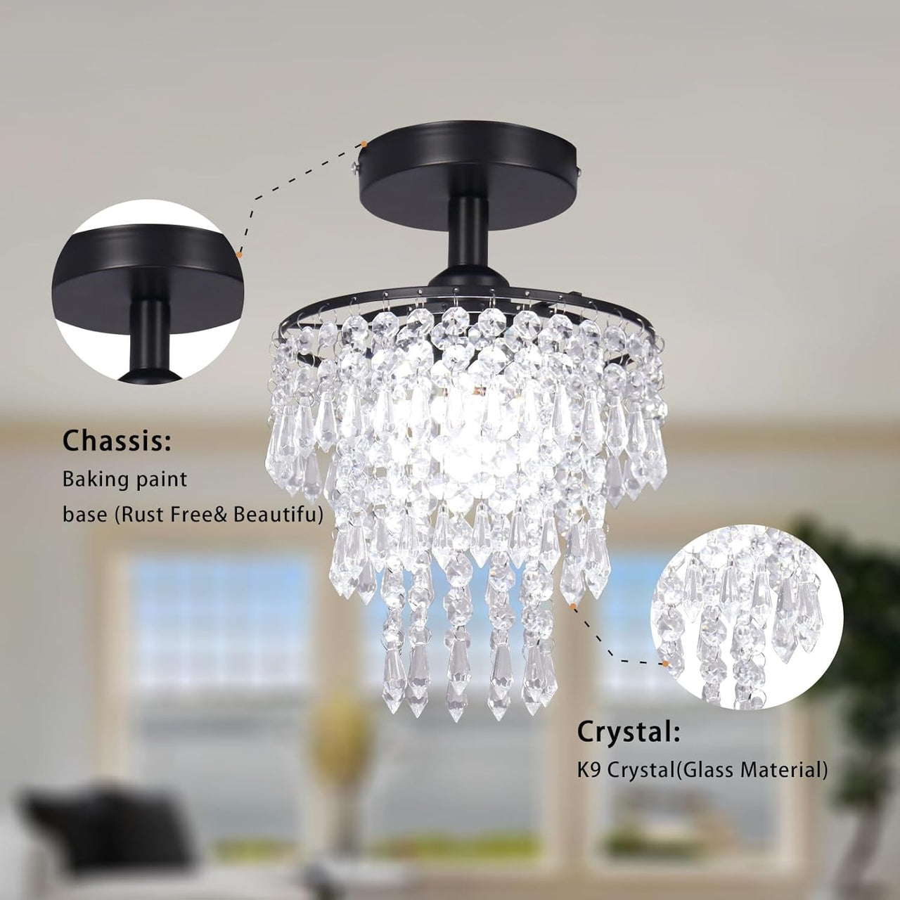 Small Crystal Chandelier Flush Mount Ceiling Light