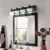 Thumbnail for Modern 4-Light Matte Black LED Vanity Light Fixture with Crystal Glass