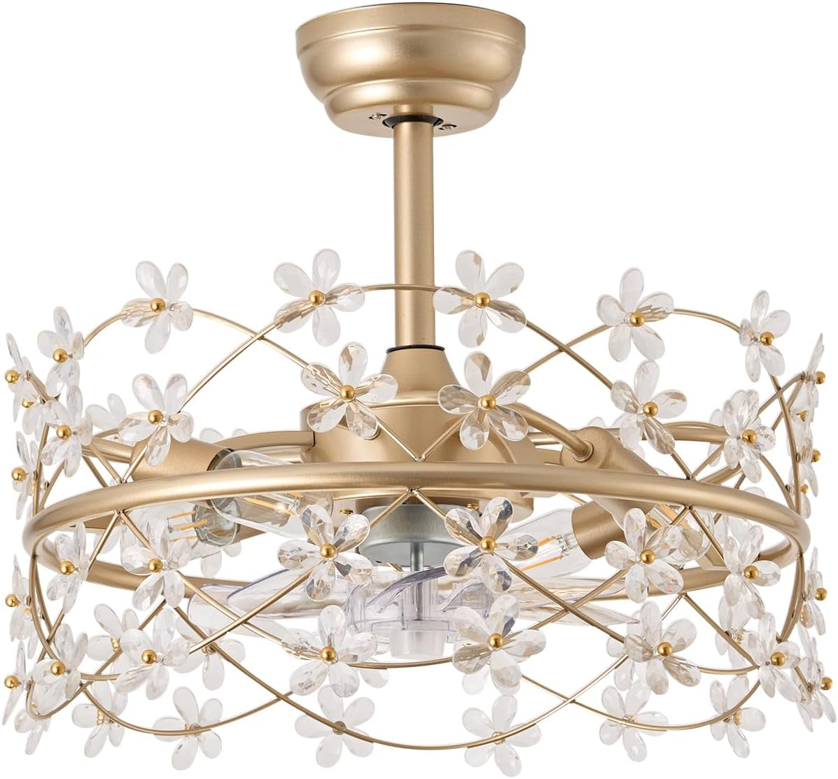 Gold Caged Ceiling Fan with Light