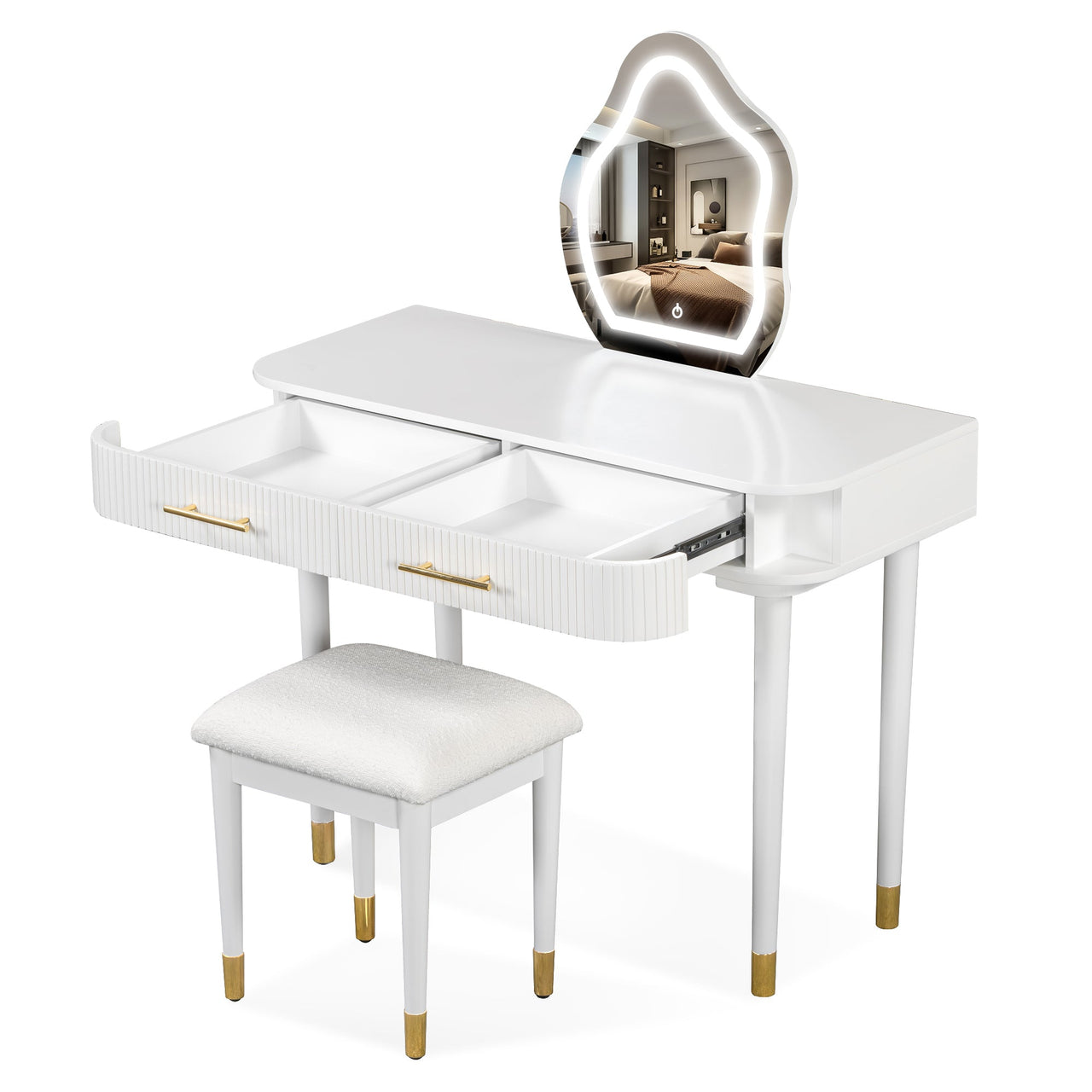 40" Modern Vanity Table Set with Mirror Touch Screen Lighted Mirror