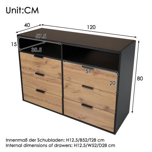 Sideboard Cabinet Dresser With 6 Drawers And 2 Open Shelves