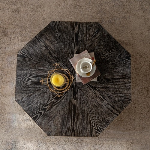 Retro Style Wood Center Table With Three-Dimensional Embossed Pattern