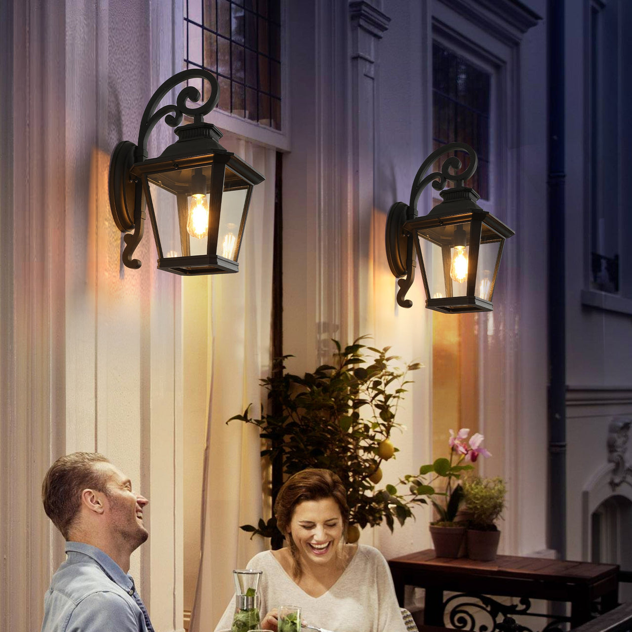 Black Waterproof Outdoor Wall Lanterns 2-Pack