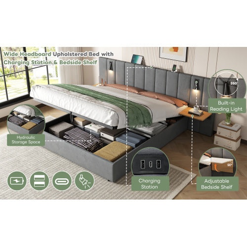 King Upholstered Bed With Charging Station