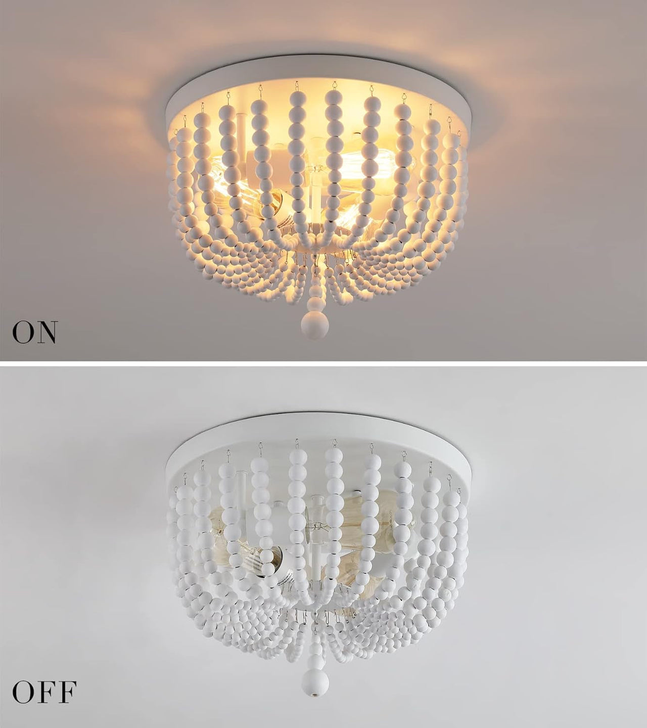 White Boho Beaded Flush Mount Ceiling Light