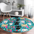 Cat Printed Kids Room Round Rug,