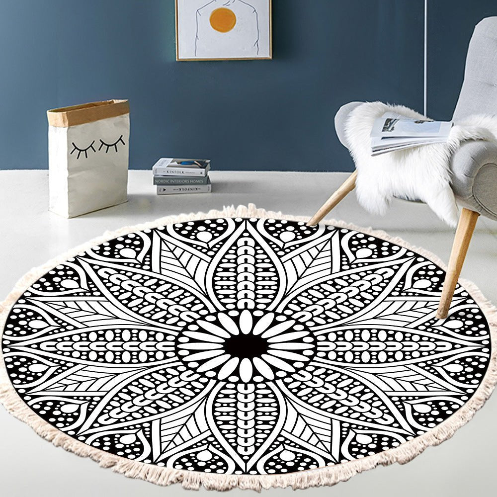 Bedside Mat - Fringe Print Round Rug - Casatrail.com