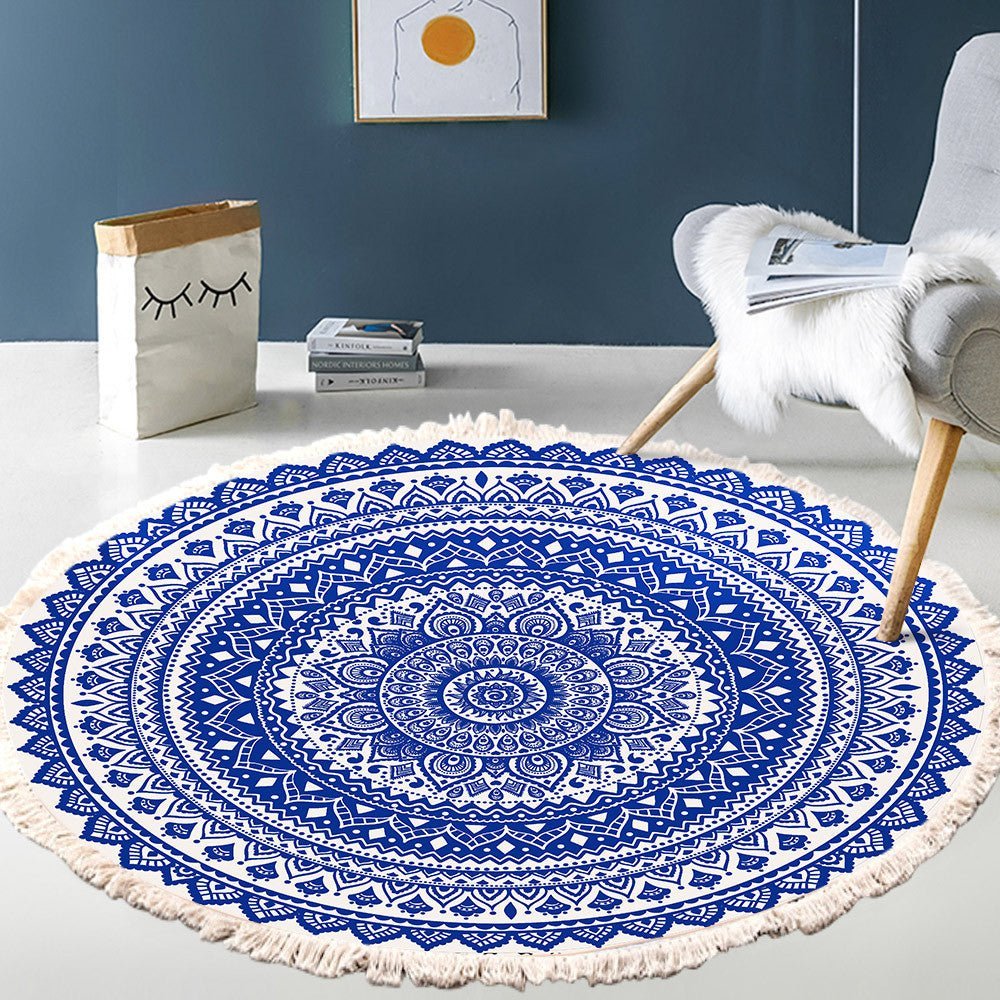 Bedside Mat - Fringe Print Round Rug - Casatrail.com