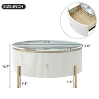 Thumbnail for Modern Round Coffee Table With 2 Large Drawers Storage Accent Table
