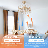 Thumbnail for Gold Caged Ceiling Fan with Light